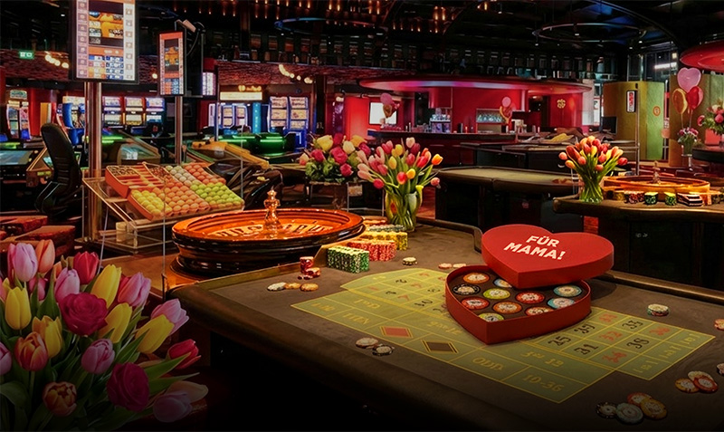 Casinos Austria Spielsaal dekoriert für Muttertag